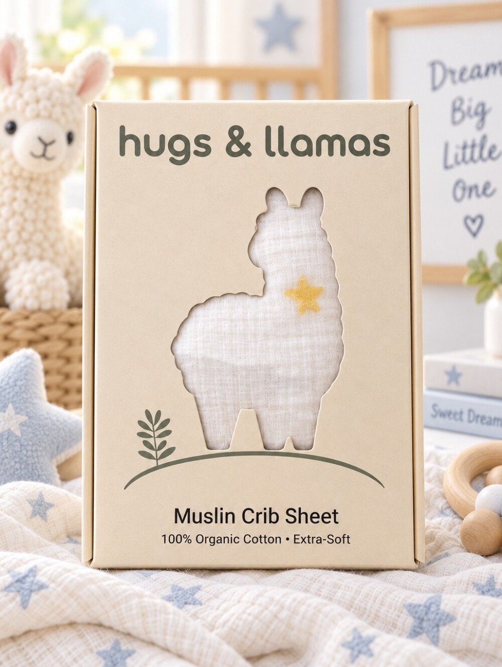 Hugs & Llamas Organic Cotton Muslin Crib Sheet NIB
